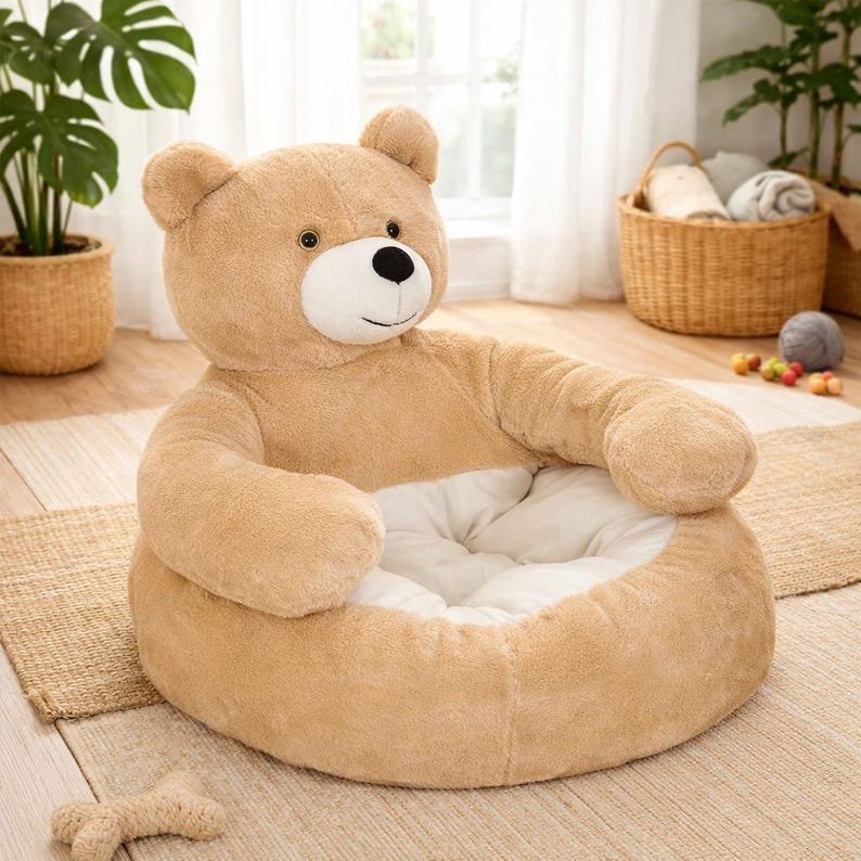 Comodo divanetto a forma di orsacchiotto per gatti e cani di piccola taglia. Khaki