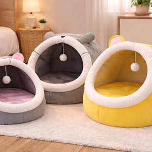 Cozy Cat Cave Bed Set | Plush Igloo Pet Bed for Cats & Small Pets