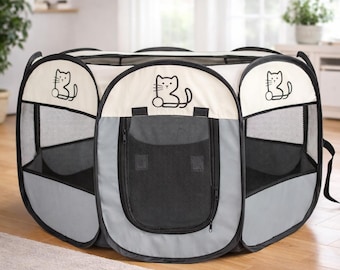 Parque de juegos portátil para mascotas, plegable, para interiores y exteriores.