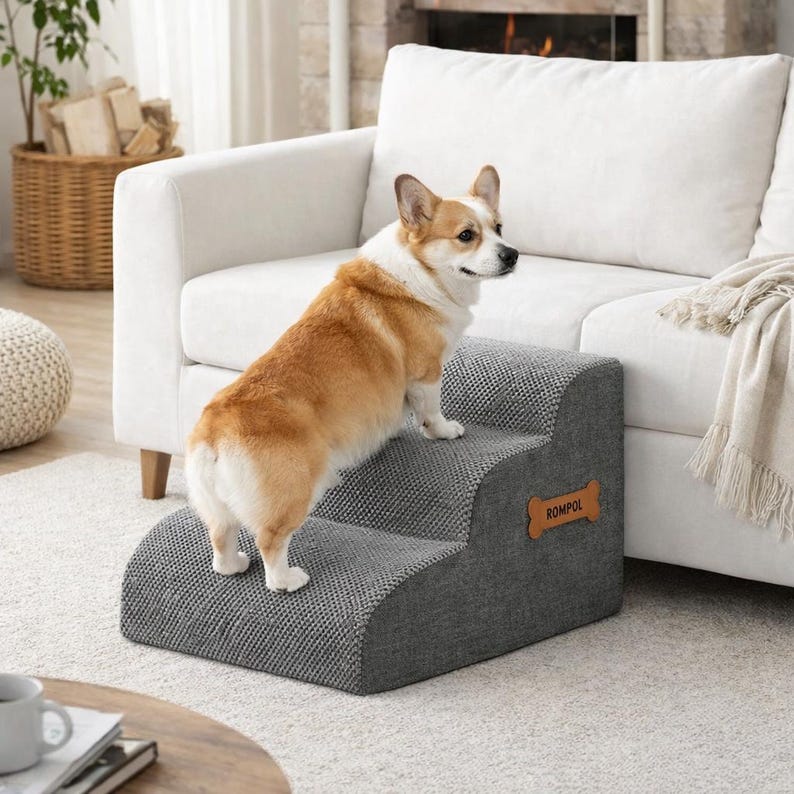 Stabile Hundetreppe Bett aus hochdichtem Schaum mit breiten Stufen