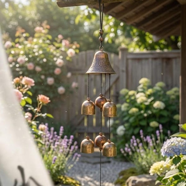 Vintage bronze wind chimes, home talismans, folk magic gifts