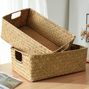 Woven Basket Storage Straw, Storage, Woven Basket, Straw, Hand Woven, Big Storage Basket, Vintage, Storage Box, Storage Basket with Handles