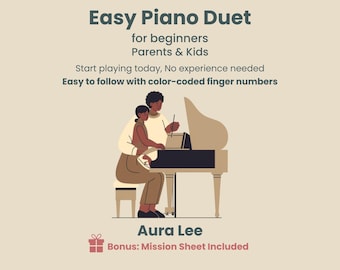 Aura Lee | Duetto per pianoforte facile per principianti | Genitore e figlio | Pianoforte a 4 mani | Senza lettura delle note | PDF per bambini principianti