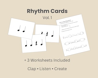 Schede ritmiche vol. 1 per principianti | Gioco ritmico musicale | Attività "battito di mani o pausa" | Schede musicali stampabili | Risorsa per lezioni di pianoforte per bambini