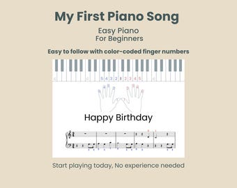 Spartito facile per pianoforte di "Buon compleanno" per bambini principianti livello 1, canzone semplice per pianoforte in formato PDF