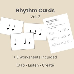 Ritmekaarten voor beginners deel 2 | Oefening met notenwaarden | Muziekritmespel | Printbare muziekwerkbladen | Lesmateriaal voor pianolessen voor kinderen