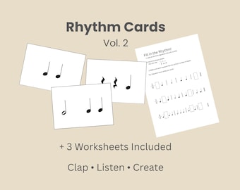 Schede ritmiche per principianti Vol. 2 | Esercizi sui valori delle note | Gioco ritmico musicale | Fogli di lavoro musicali stampabili | Risorsa per lezioni di pianoforte per bambini