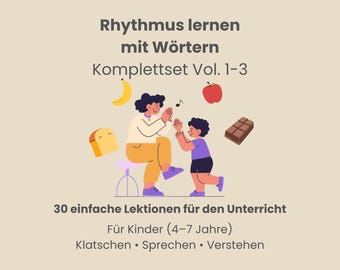 Rytminlärningskit för barn | Musiklektionmaterialpaket | Pianoövningar | 30 rytmklappningslektioner