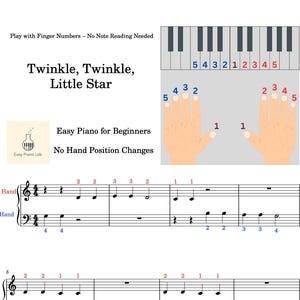 Twinkle Twinkle Little Star Easy Piano Sheet Music – Finger Numbers for Beginners, No Note Reading Required