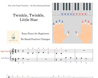 Spartito per pianoforte facile di "Twinkle Twinkle Little Star" - Numeri delle dita per principianti, non è richiesta la lettura delle note