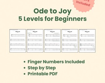 Inno alla Gioia - Spartito per pianoforte facile | 5 livelli per principianti | Numeri delle dita inclusi | PDF stampabile
