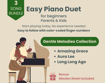 3 Duetti per pianoforte facili per principianti | Raccolta di dolci melodie per genitori e figli | Pacchetto per pianoforte a 4 mani | Nessuna lettura delle note | Divertimento al pianoforte in famiglia