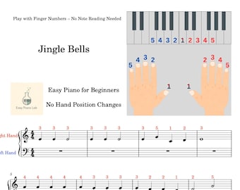 Spartito per pianoforte facile di Jingle Bells - Numeri delle dita per principianti, non è richiesta la lettura delle note