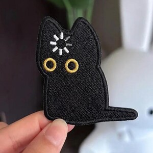 Funny Loading Black Cat Embroidered Patch: Sarcastic Meme Badge, DIY Fabric Decor