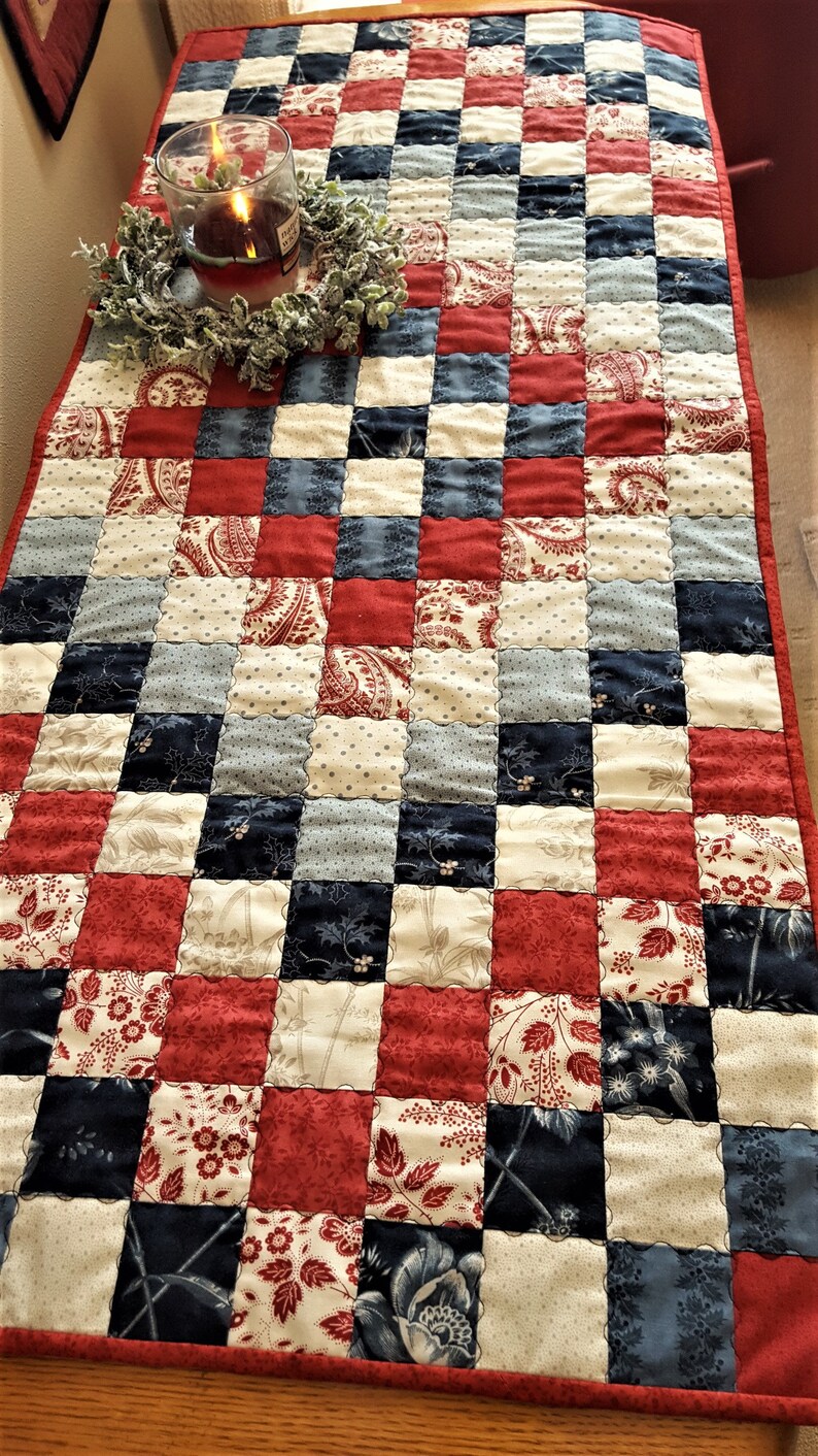 CHRISTMAS WINTER Blues Themed QUILT for Sale Table Red White Etsy