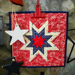 HOT PAD PATRIOTIC themed Quilted Folding Star Insulated Mug Rug Snack Mat Trivet to hang or tabletop Snack or Coffee Mat Kitchen gift