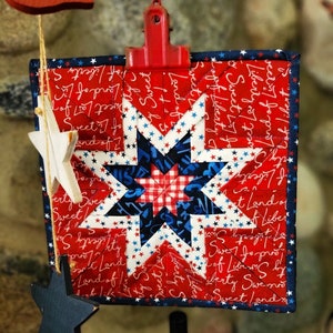 HOT PAD PATRIOTIC themed Quilted Folding Star Insulated Mug Rug Snack Mat Trivet to hang or tabletop Snack or Coffee Mat Kitchen gift