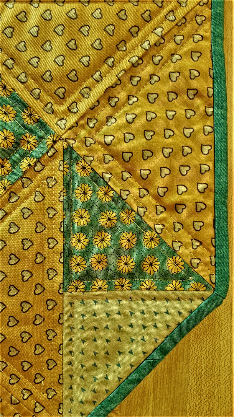 QUILTED HEXAGON PLACEMAT Set 2 Place Mats 4 Coasters Bluegreen Mustard