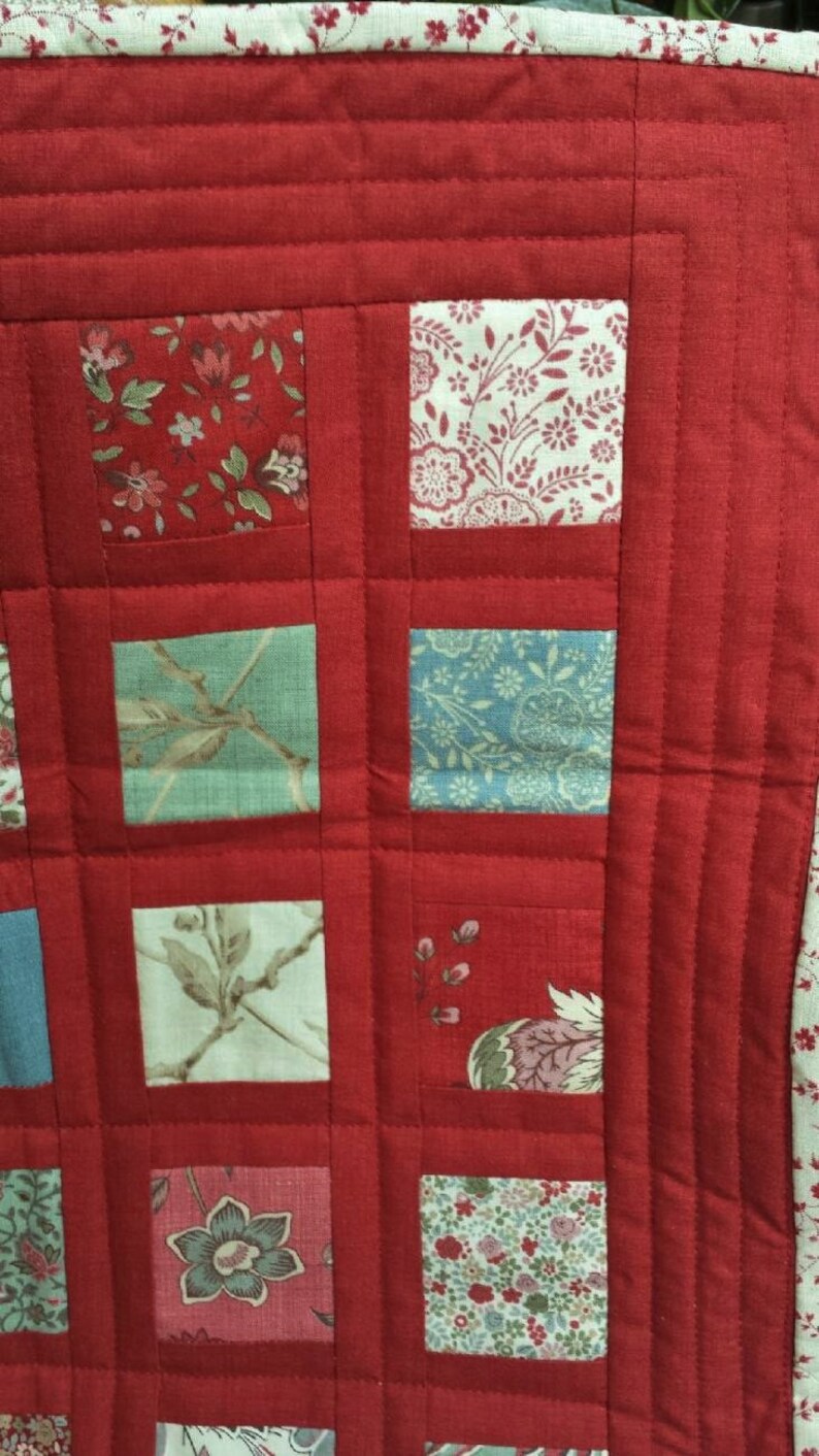 TABLE TOPPER QUILTED for sale homemade Home Decor/' Table Runner or Wall Hanging French General Moda fabrics Red for sashing and boraders