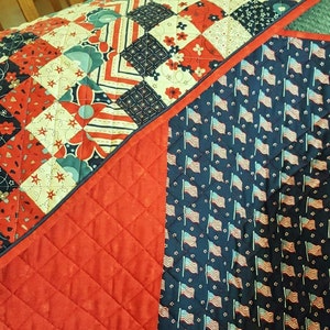 QUILTED PATRIOTIC Red White Blue for sale XLong table runner 4th of July, Memorial Day, Veteran's Day, Flag Day, bed runner Veteran's gift image 4