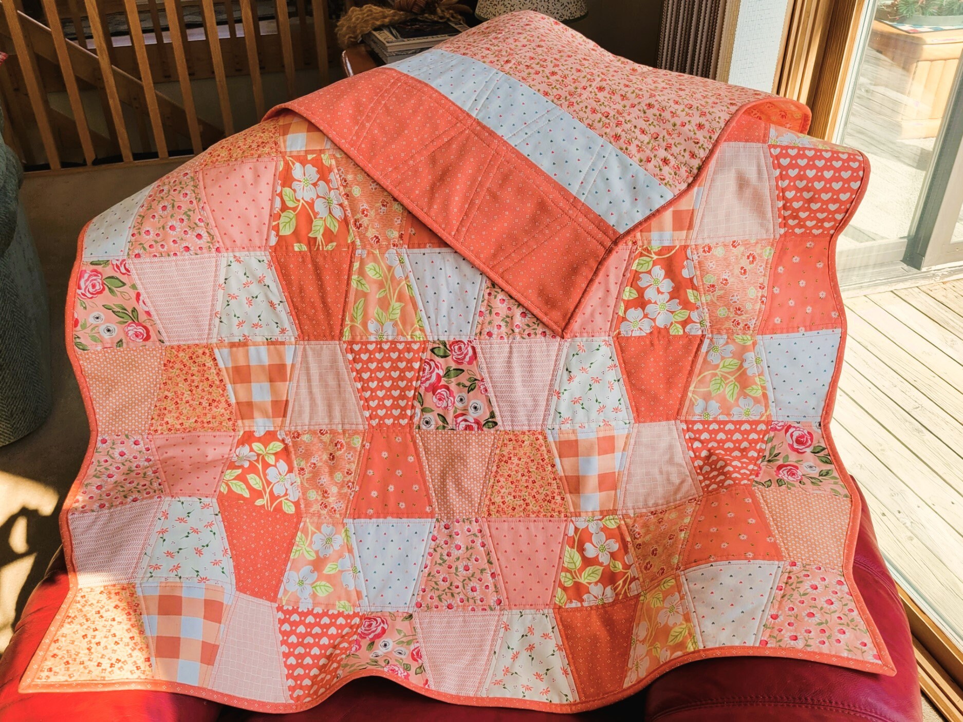 QUILTED SUMMER THROW for Sale Bedding Quilt Girls Baby Shades of Coral
