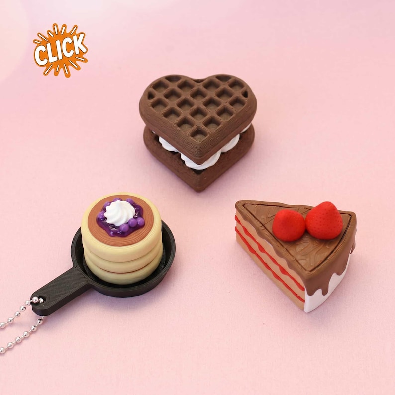 Söt dessertklickarpaket STL 3MF | Fidgetklickarfiler för kakor och våfflor | Kawaii-mat 3D-utskriftsleksakspaket | 10+ designer bild 5
