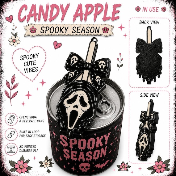 Scream Ghost Face Can Opener STL, Halloween Can Tab Opener 3MF, Horror Nail Saver File, Spooky Candy Apple 3D Print Design