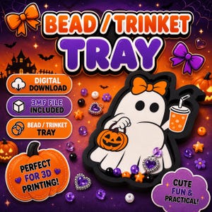 Cute Ghost Trinket Tray 3D Print Files, Halloween Bead Sorter STL, Spooky Pumpkin Dish 3MF, Craft Organizer, STL Halloween Designs Download