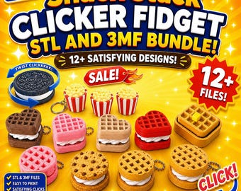 Snack Stack Clicker Fidget STL 3MF Bundle | Våffel- och matklickar 3D-utskriftsfiler | Tillfredsställande skrivbordsleksak | 12+ designer
