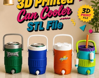 3D-utskriven retro burkkylare STL-fil | 355 ml vintage läskhållare | Mini vattenkanna dryckesisolator | Digitala 3D-skrivarfiler