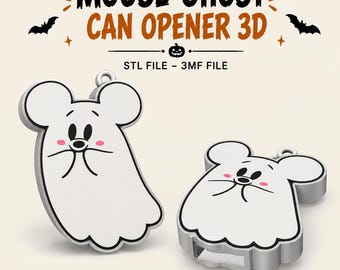 Mouse Ghost Can Opener STL 3MF | Halloween Soda Tab Opener | Cute Spooky Nail Saver | 3D Print File| Cute Checkered Ghost | Digital Download
