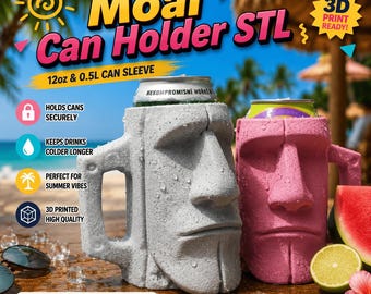 Moai Can Holder STL File | Funny Can Sleeve STL OBJ 3MF | Retro Beverage Holder | Summer Decor Digital Download