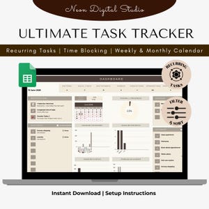 Task Tracker Spreadsheet Time Management Work Team Project Manager Recurring Task Weekly Monthly Planner ADHD Second Brain Google Sheets