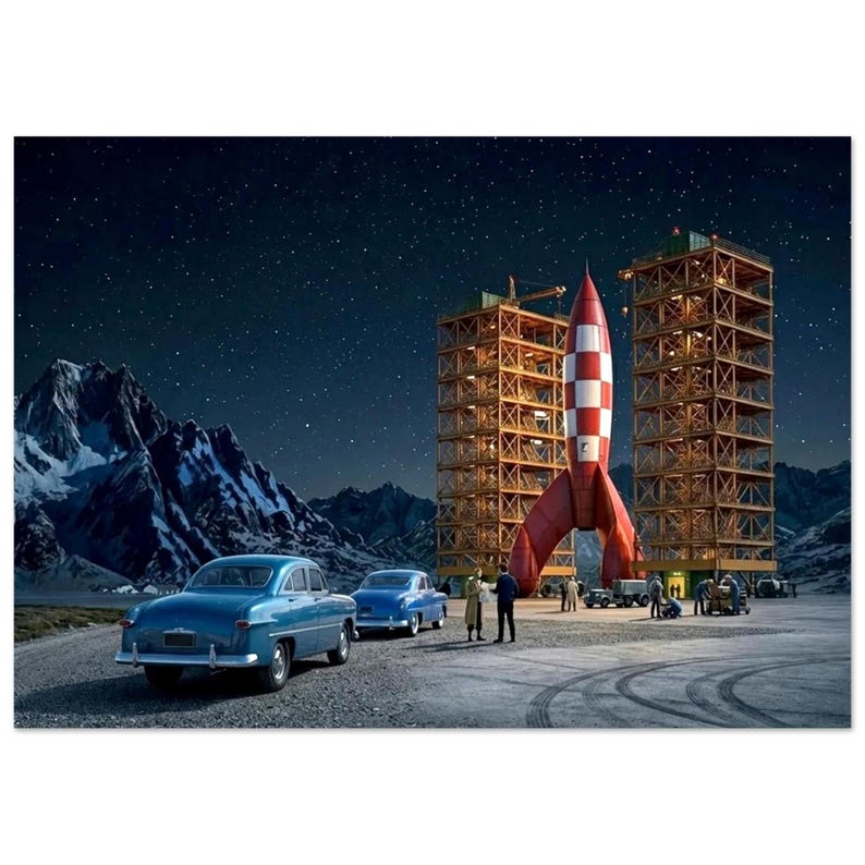 Poster vintage "Le avventure di Tintin" del 1950 A3 (29.7 x 42  cm)