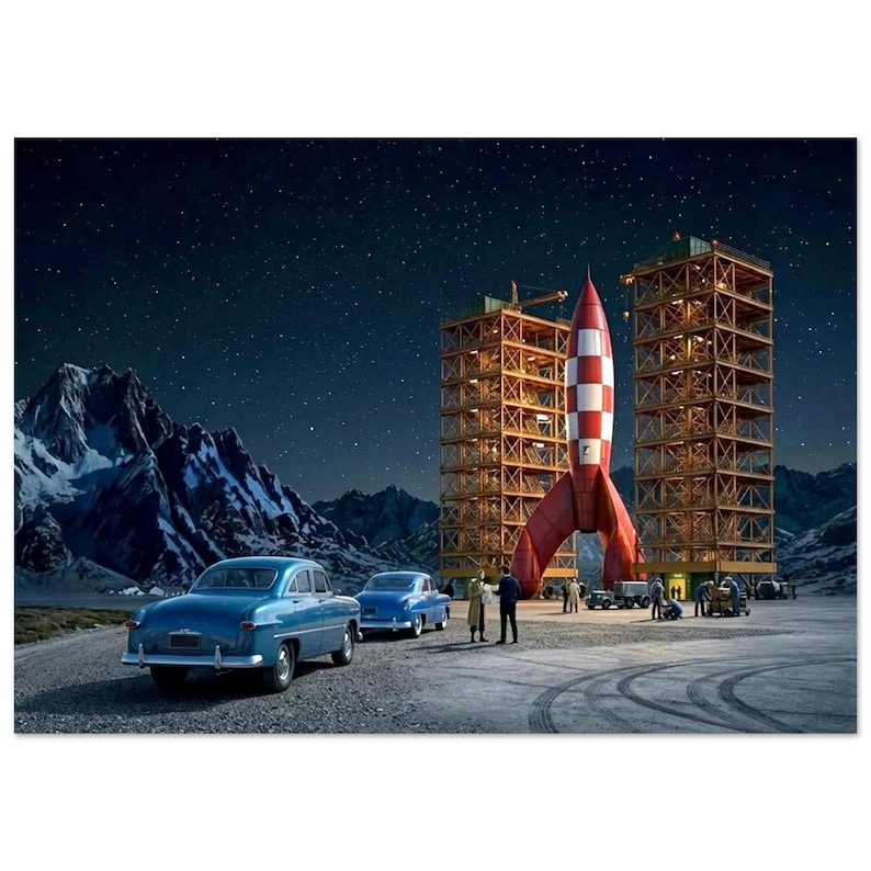 Poster vintage "Le avventure di Tintin" del 1950 A0 (84.1 x 118.9  cm)