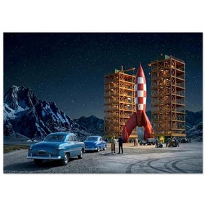 Poster vintage "Le avventure di Tintin" del 1950 21x29.7 cm / 8x12"