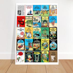 Vintage Poster "The Adventures of Tintin" - All covers in English - 1980 21x29.7 cm / 8x12"