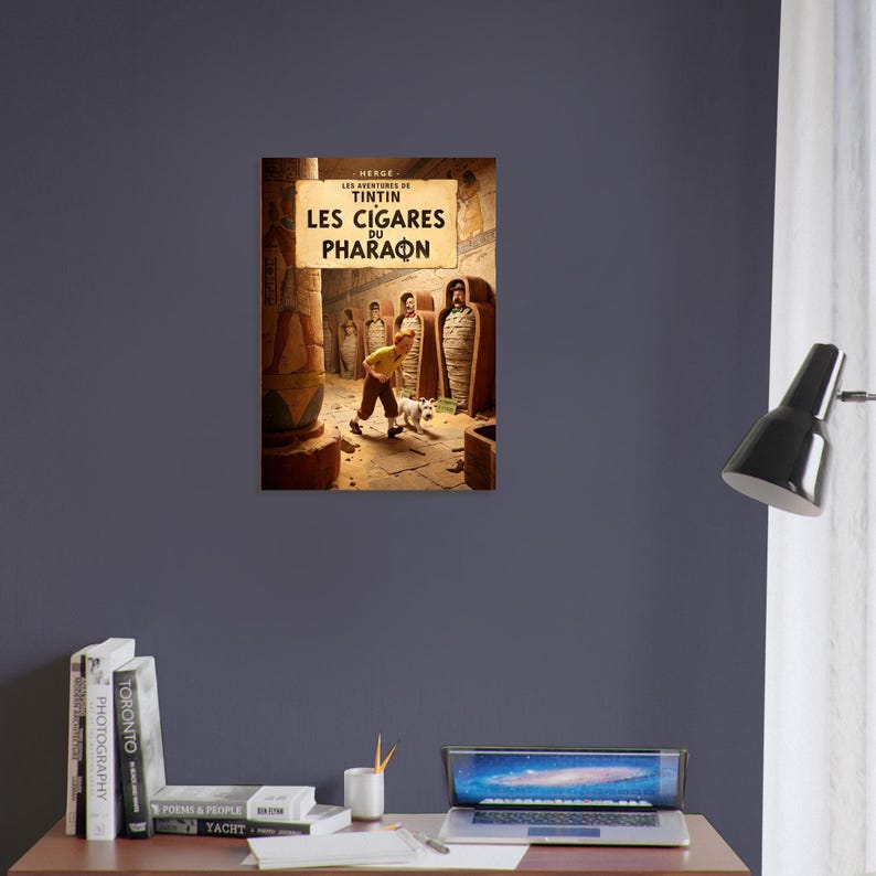 Póster antiguo "Tintín - Los cigarros del faraón" 1950 imagen 3