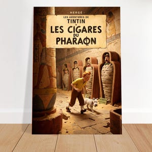 Póster antiguo "Tintín - Los cigarros del faraón" 1950 imagen 1