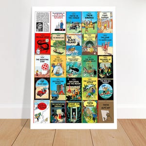 Vintage Poster "The Adventures of Tintin" - All covers in English - 1980 A0 (84.1 x 118.9  cm)