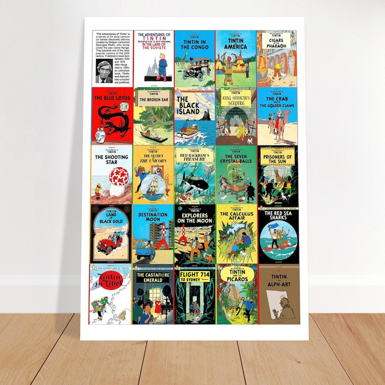Vintage Poster "The Adventures of Tintin" - All covers in English - 1980 A0 (84.1 x 118.9  cm)