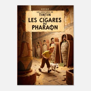Póster antiguo "Tintín - Los cigarros del faraón" 1950 imagen 4