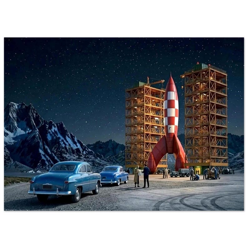 Poster vintage "Le avventure di Tintin" del 1950 13x18 cm / 5x7″