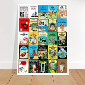 Vintage Poster "The Adventures of Tintin" - All covers in English - 1980 13x18 cm / 5x7″