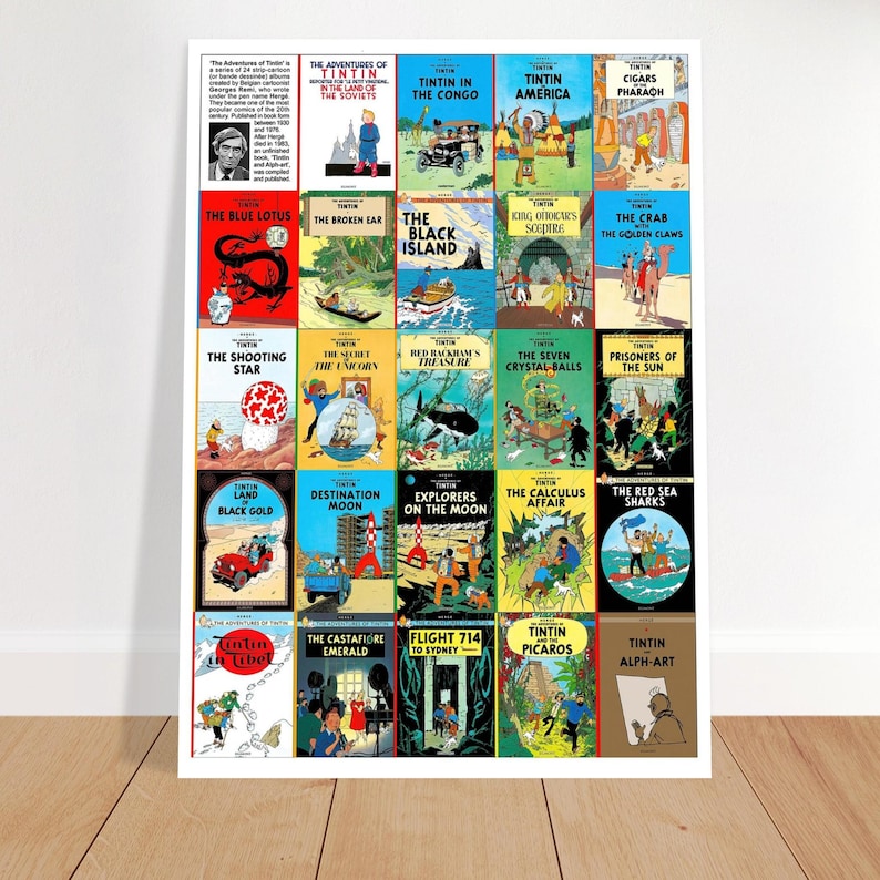 Vintage Poster "The Adventures of Tintin" - All covers in English - 1980 13x18 cm / 5x7″