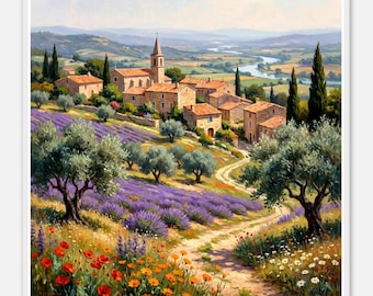"Provence" Poster | Illustration of a small Provençal village | Wooden Frame Included | Exclusive