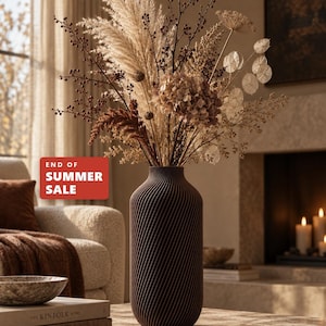 Ribbed Sculptural Vase in Brown, Modern Home Decor, Dried Pampas Flower Vase, Curved Table Centerpiece, Housewarming Gift | LUMA Silk