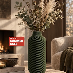 Ribbed Sculptural Vase in Olive, Modern Home Decor, Dried Pampas Flower Vase, Curved Table Centerpiece, Housewarming Gift | LUMA Silk