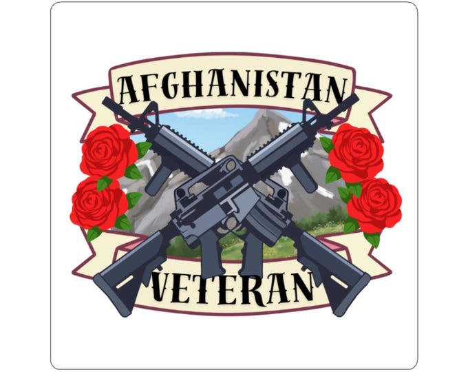 Afghanistan Veteran Crossed Rifles Roses Sticker – Military OEF Decal