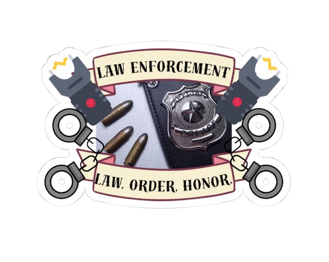 Law Enforcement Badge & Gear sticker | Kiss-Cut Police Honor, Handcuffs, Bullets